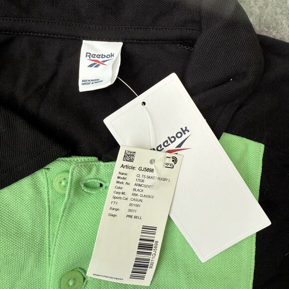 Reebok Shirt Mens Medium Black Green Skate Rugby Long Sleeve Casual Sport NEW - Picture 3 of 10